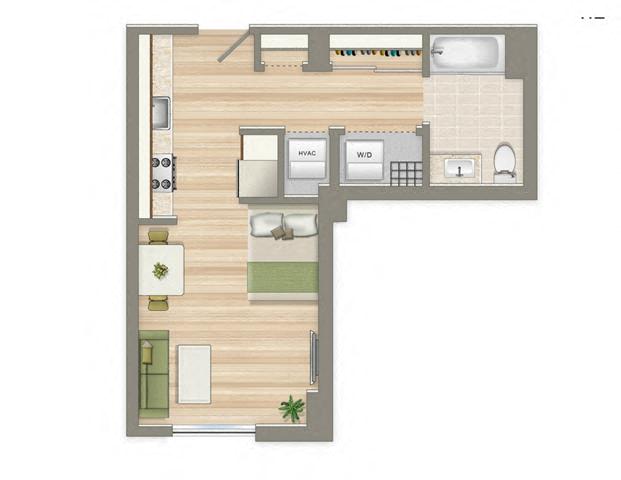 Floor plan for studio, 1 bath, 473 sqft